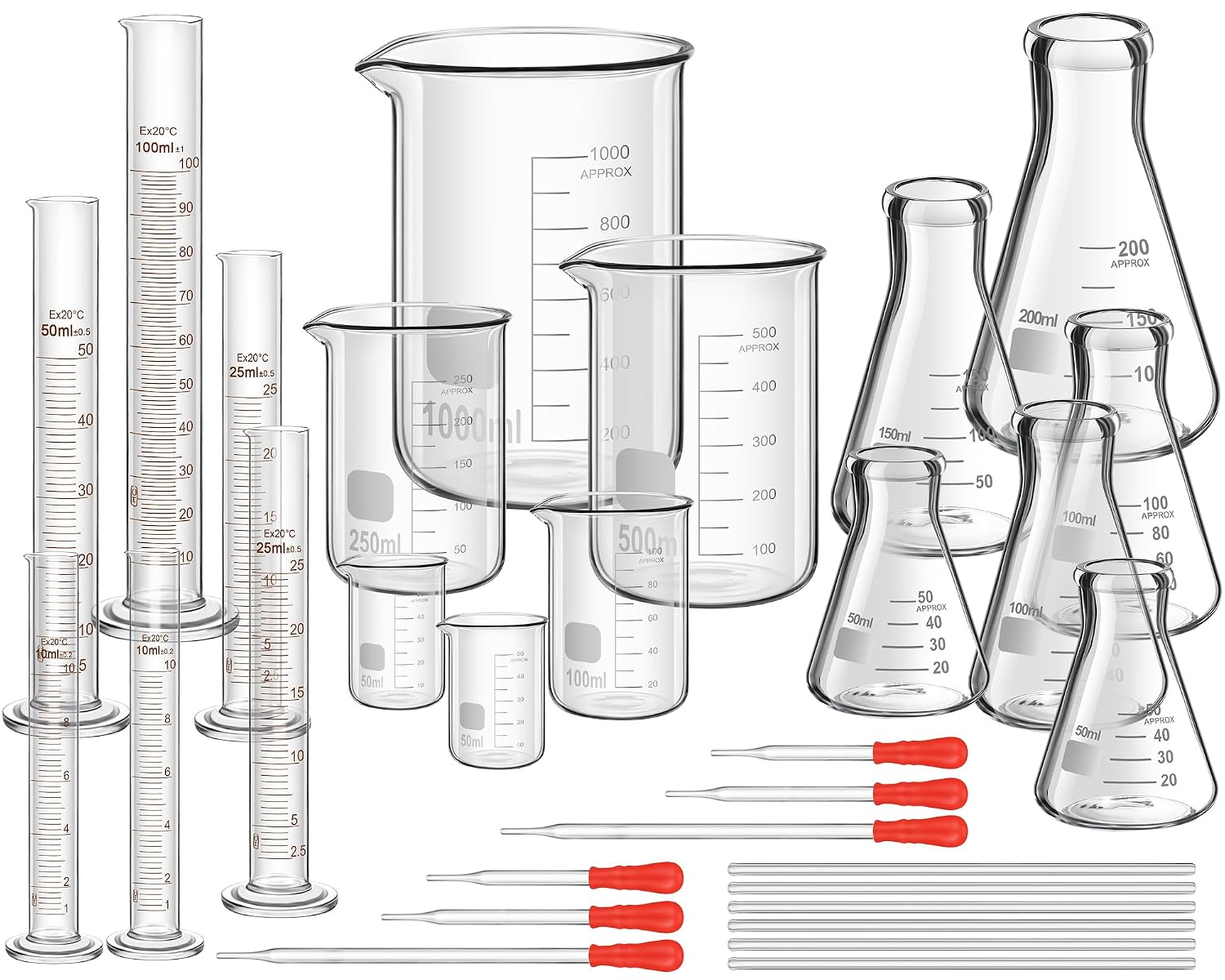 Frienda 30 Pcs 50/100/250/500/1000ml Lab Glassware Beaker Set