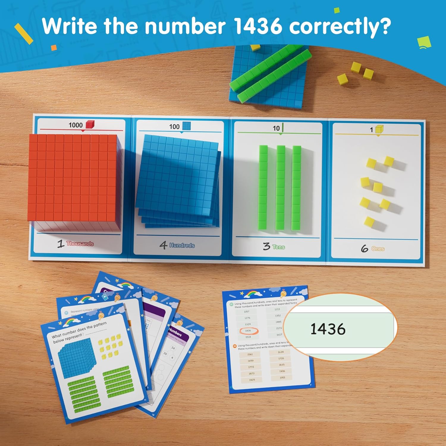 TOMMYHOME Base Ten Blocks with Place Value Chart - Math Manipulatives for Kids.Counting Blocks for Math to Help Educate Kindergarten Teachers. - Image 3