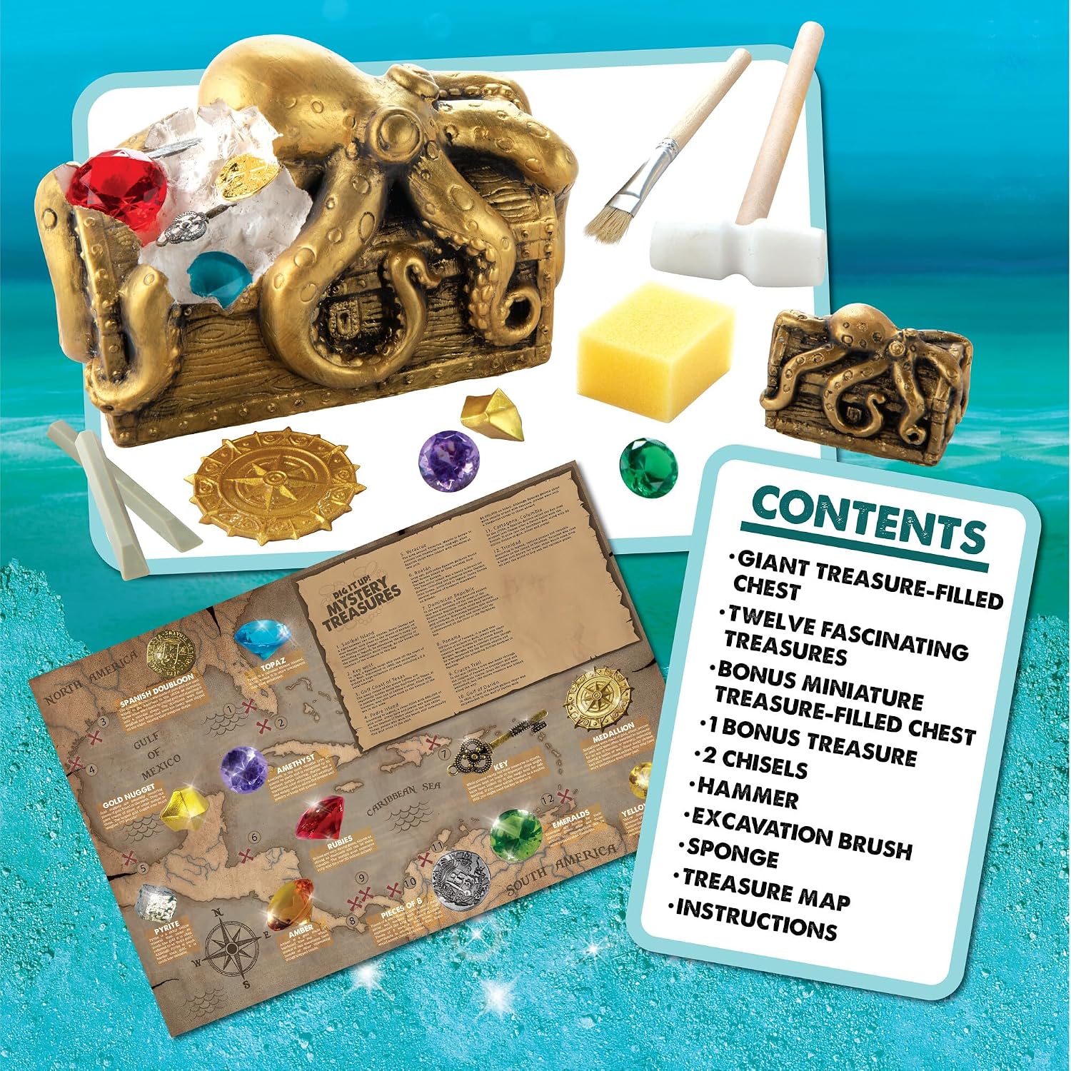 MindWare Dig It Up Discoveries Pirate Mystery Treasure Chest: Giant Discovery Project for Kids – Dig Up 13 Treasures – Includes a Bonus Dig, 2 Chisels and 1 Poster Filled with Pirate Facts and Lore - Image 4