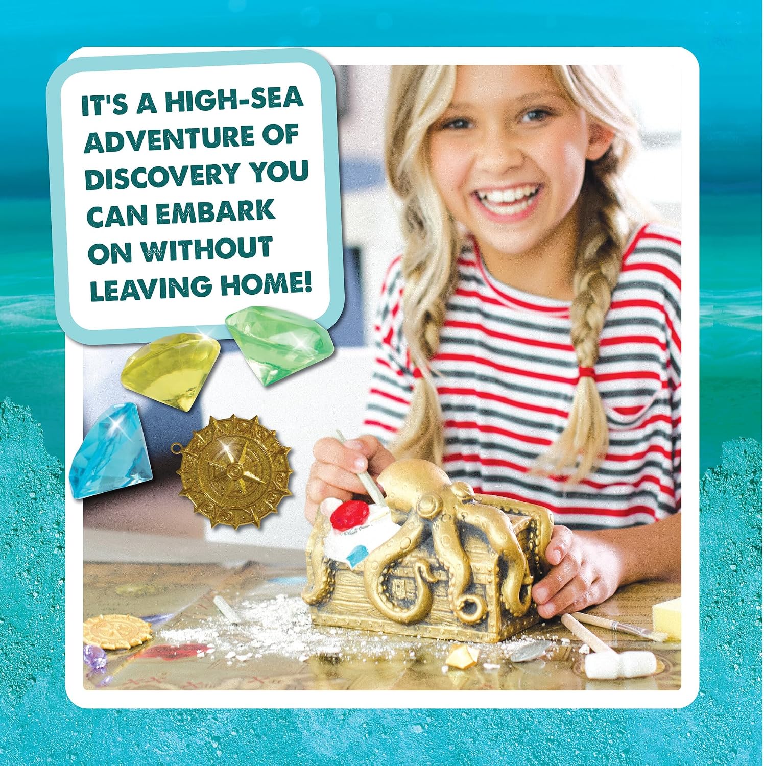 MindWare Dig It Up Discoveries Pirate Mystery Treasure Chest: Giant Discovery Project for Kids – Dig Up 13 Treasures – Includes a Bonus Dig, 2 Chisels and 1 Poster Filled with Pirate Facts and Lore - Image 2