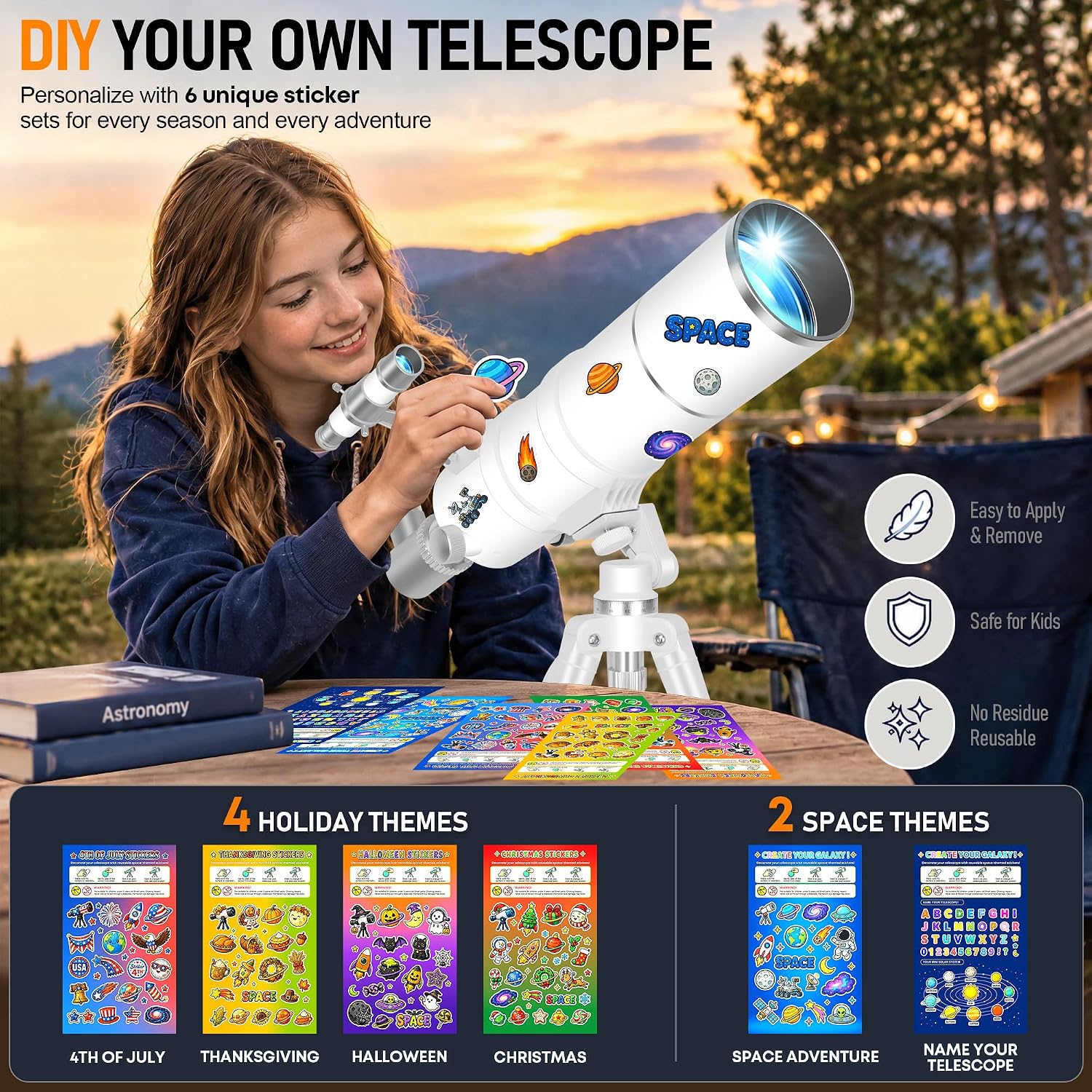 Telescope for Adults & Kids High Powered, 90mm Aperture 600mm Portable Refractor Telescope for Astronomy Beginners with Tripod, Phone Adapter, Carry Bag, Folding Stool & Holiday Stickers - Image 3