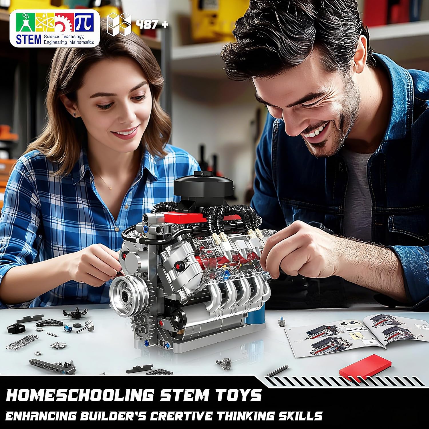 Mould King 10171 V8 Engine Model Kit, Mini V8 Engine Kits that Runs, Build Your Own Car Model Engine with Motor, Collectible Building Blocks for Adults, DIY STEM Construction Toys for Display - Image 5