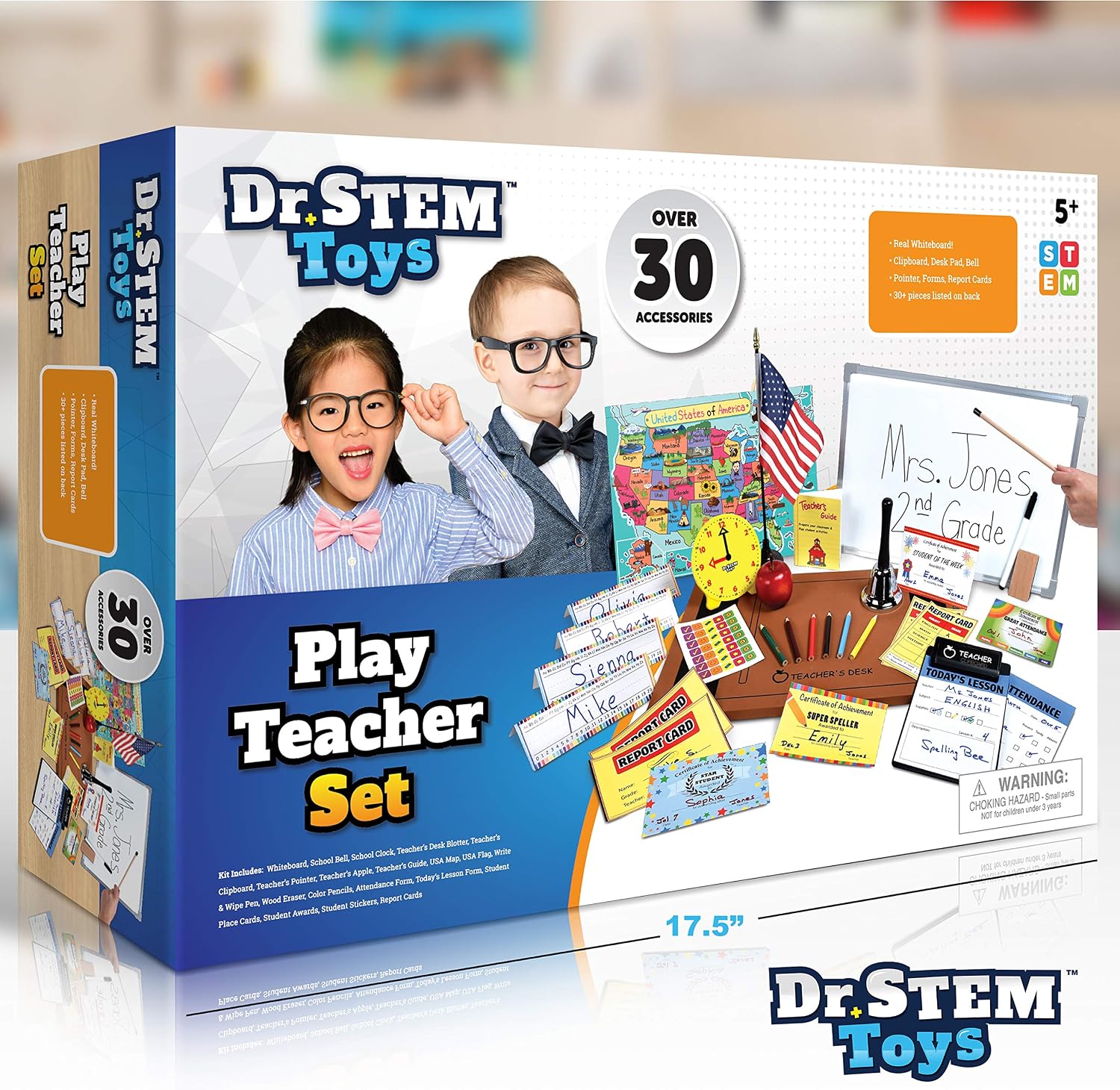 Dr. STEM Toys - Play Teacher Role-Play Set Includes Reusable White Board, Bell, Report Cards, for Home or Classroom, Over 30 Pieces Included, Gift for Kids, Complete Set - Image 2