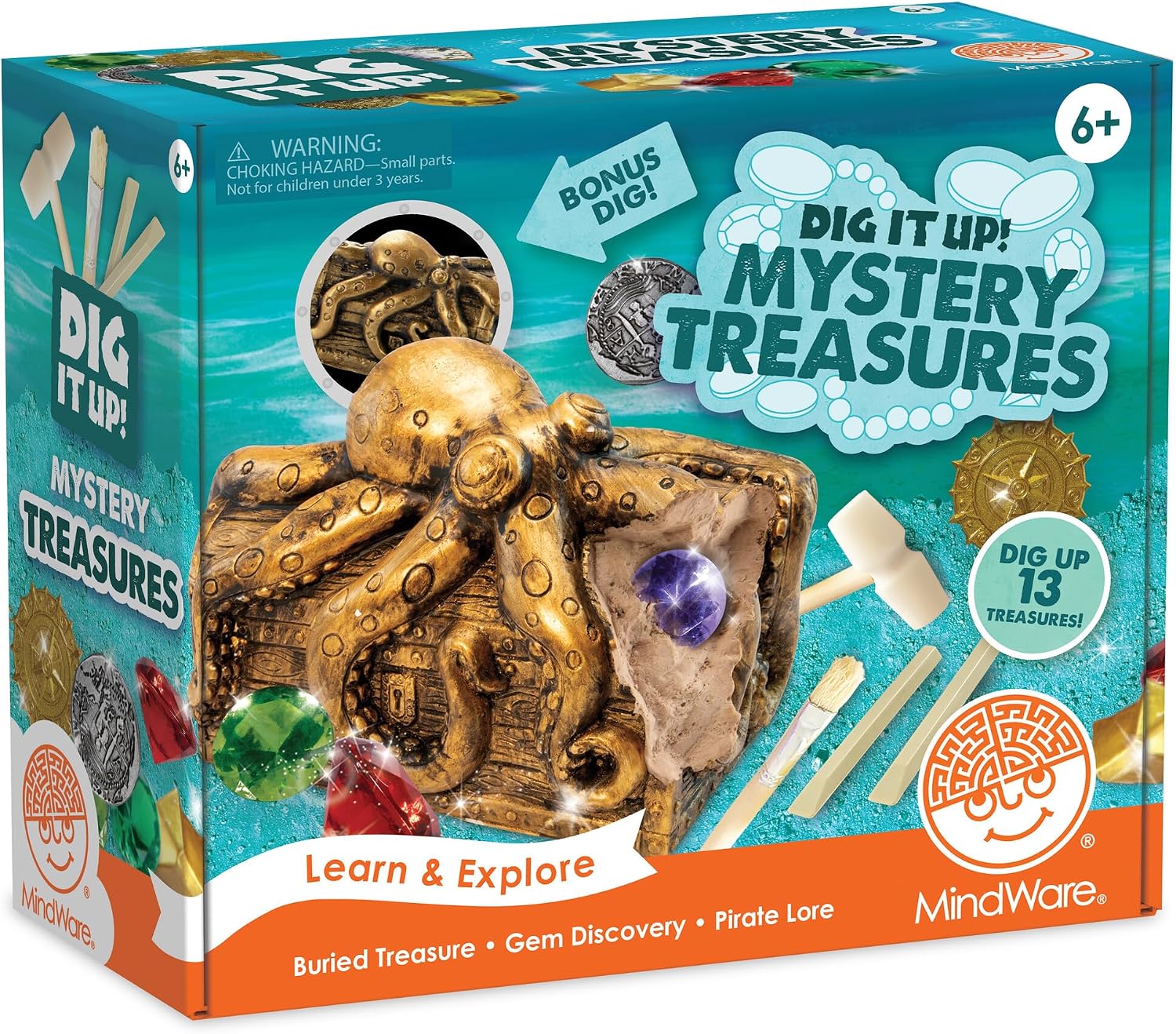 MindWare Dig It Up Discoveries Pirate Mystery Treasure Chest: Giant Discovery Project for Kids – Dig Up 13 Treasures – Includes a Bonus Dig, 2 Chisels and 1 Poster Filled with Pirate Facts and Lore - Image 6
