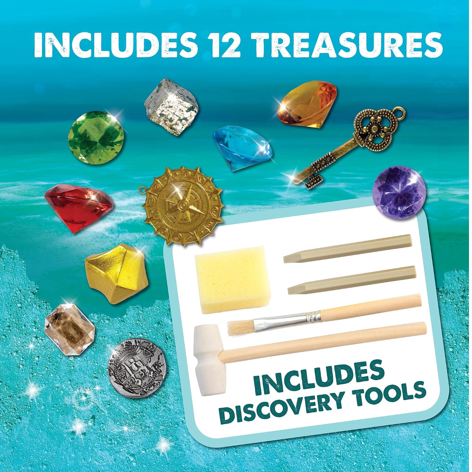 MindWare Dig It Up Discoveries Pirate Mystery Treasure Chest: Giant Discovery Project for Kids – Dig Up 13 Treasures – Includes a Bonus Dig, 2 Chisels and 1 Poster Filled with Pirate Facts and Lore - Image 5