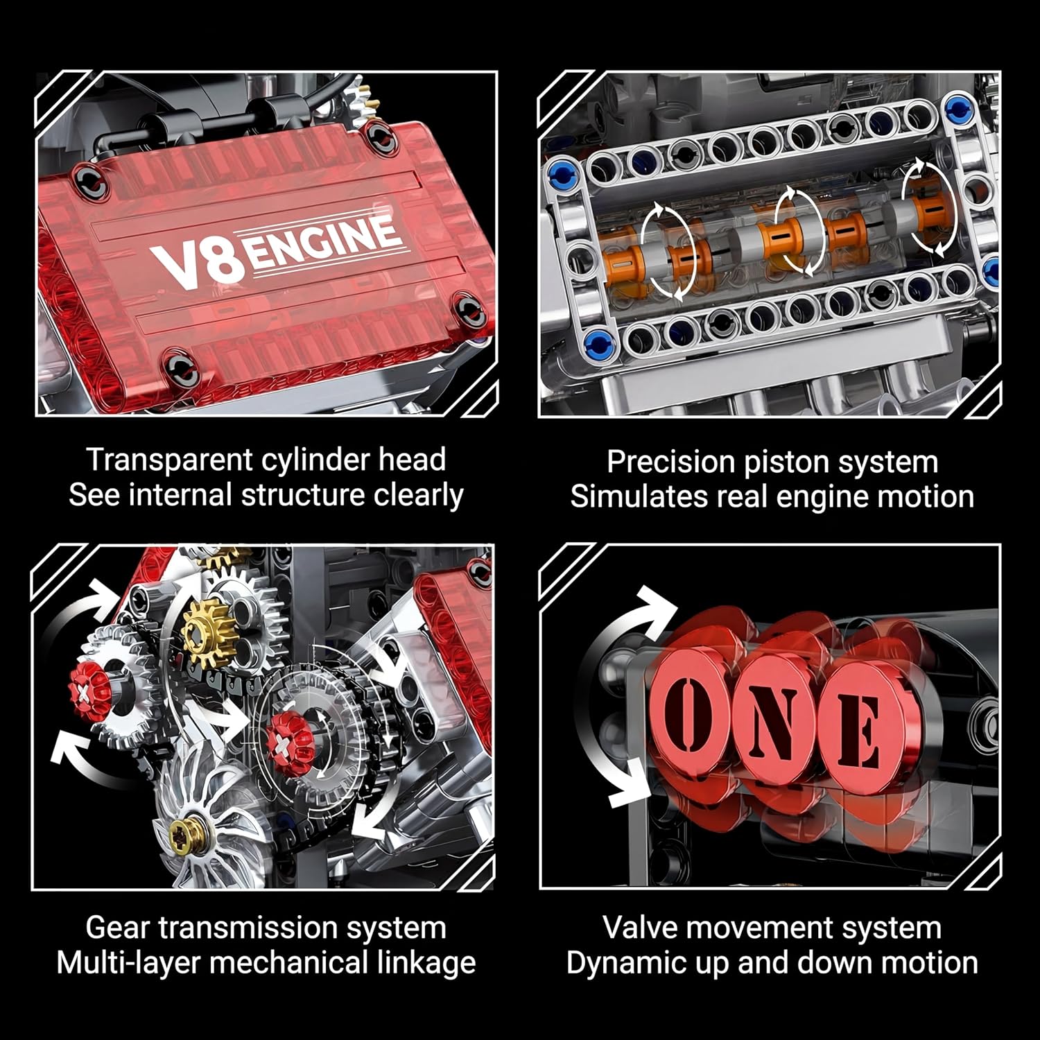 Motorized V8 Engine Model Kit that Runs, 478-Piece 8-Cylinder Car Engine Building Kit, Build Your Own STEM Mechanical Model with Moving Pistons, Gears and Electric Motor for Adults and Teens - Image 3