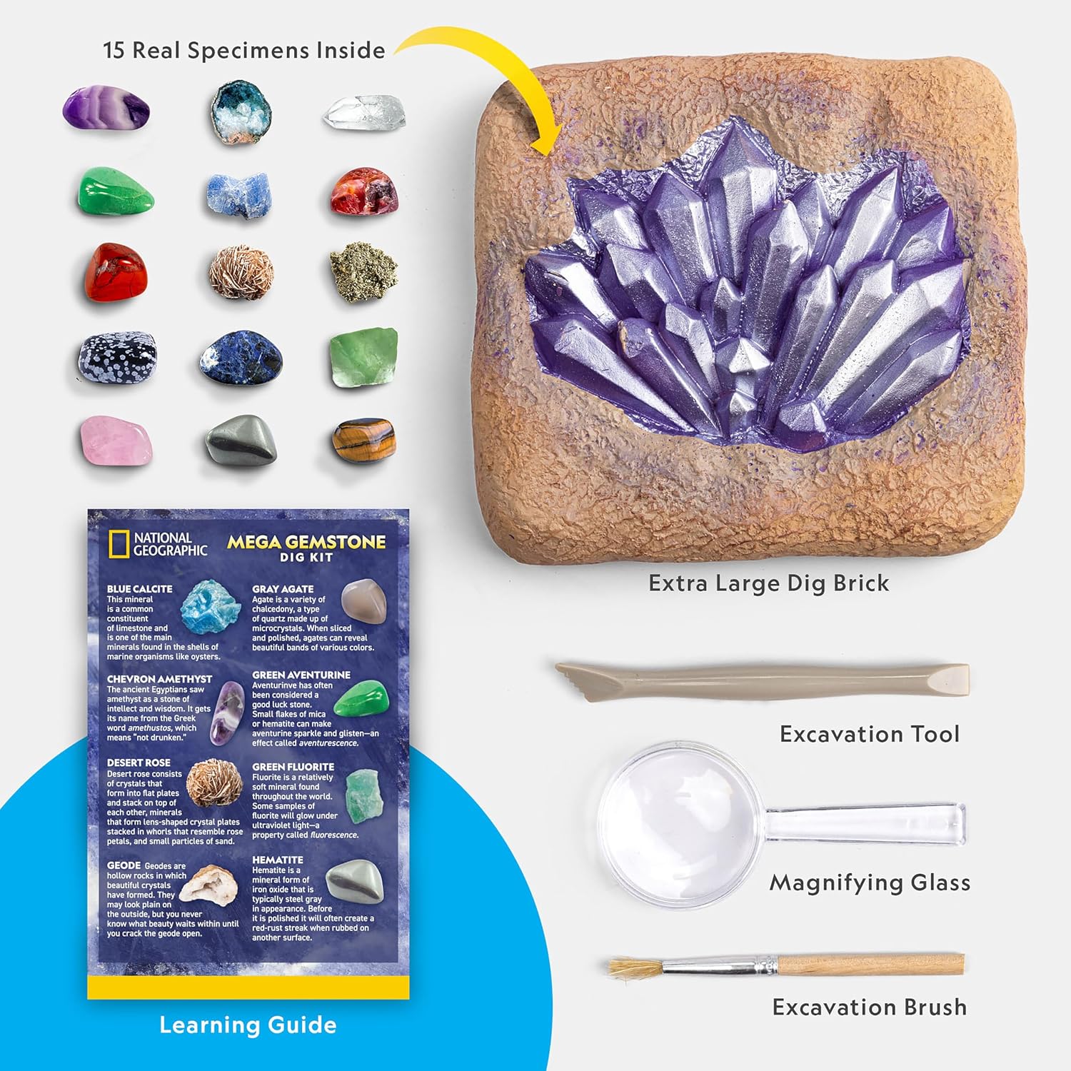 NATIONAL GEOGRAPHIC Mega Gemstone Dig Kit – Dig Up 15 Real Gemstones and Crystals, Science Kit for Kids, Gem Digging Kit, Gift for Girls and Boys, Mining Kit, Rock Collection - Image 6