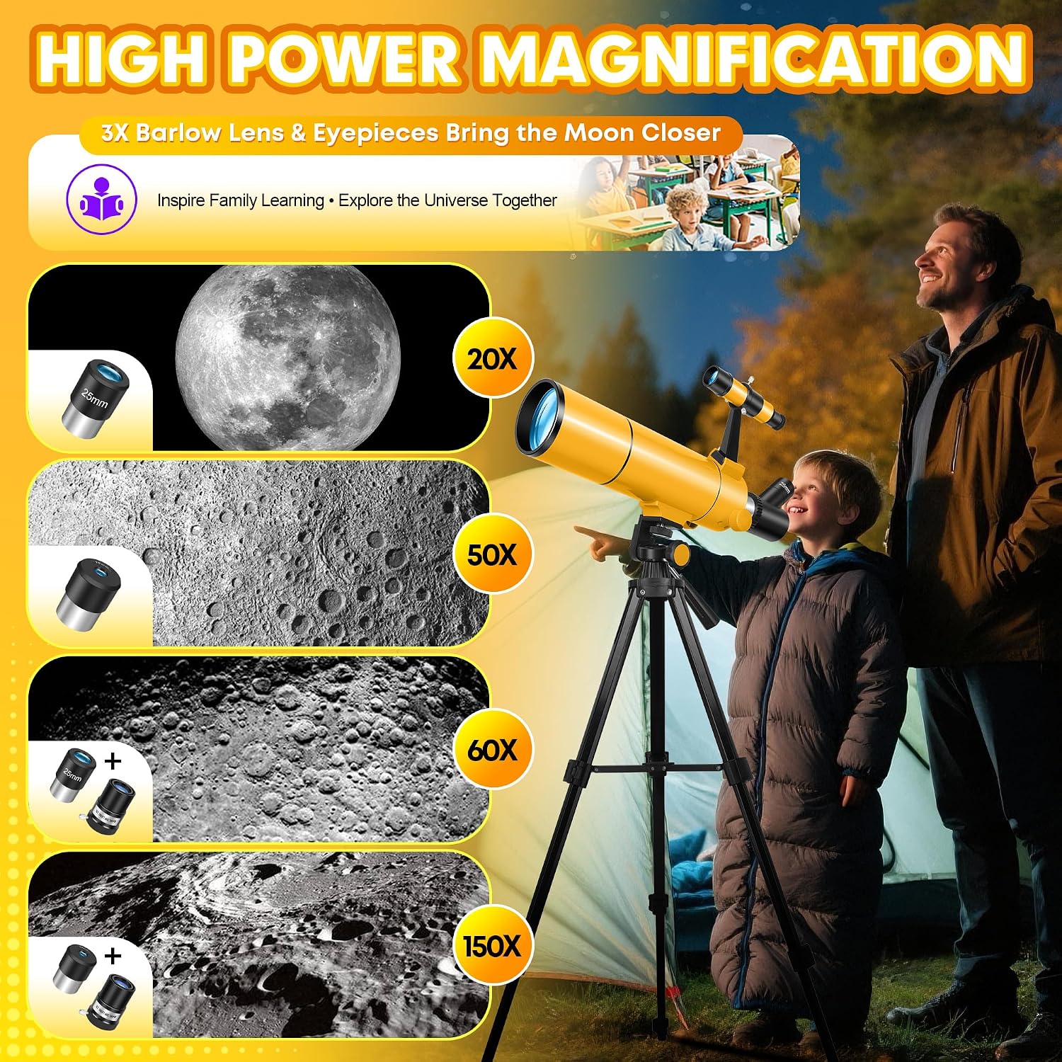 MEEZAA Telescope for Adults & Kids, 80mm Aperture 500mm Refractor - Image 3