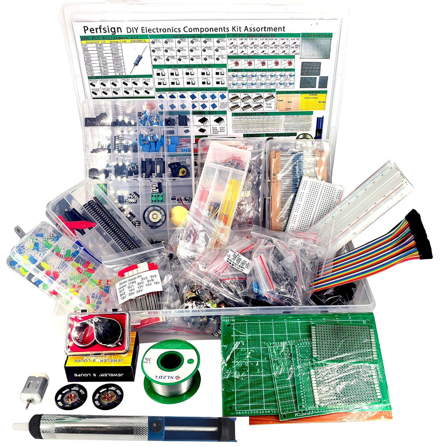 2300PCS XXXXL Complete Set DIY Electronics Component Assortment Box Kit,IC,PCB,Breadboard,Jumper,Magnifying Glass,Resistors,LED,Triode,Potentiometer,Speakers