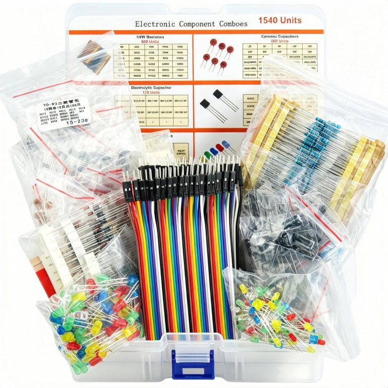 1540 Pcs Electronic Component Assortment Kit LED Diode Transistor Metal Film Resistors Aluminum Electrolytic Capacitors Ceramic Capacitors and 40Pin Male to Male Jumper Wire