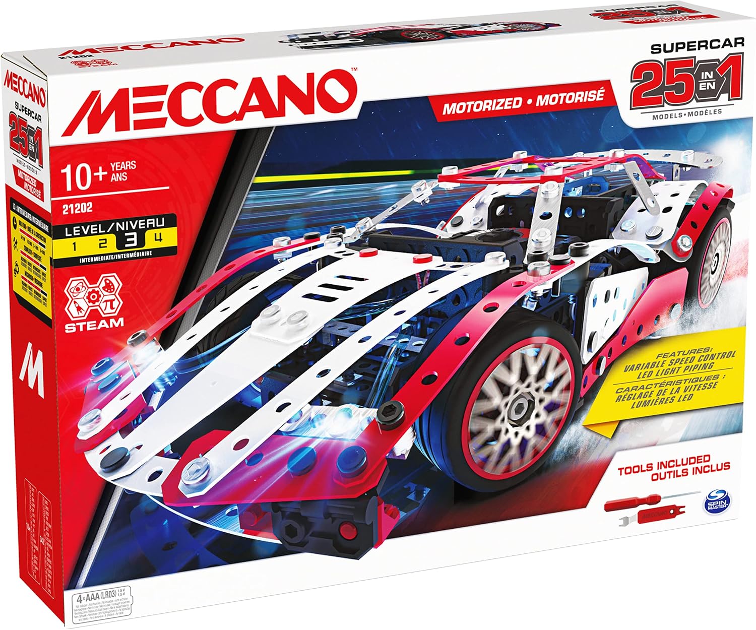 MECCANO, 25-in-1 Motorized Supercar STEM Model Building Kit with 347 Parts, Real Tools and Working Lights, Kids Toys for Ages 10 and Up - Image 7