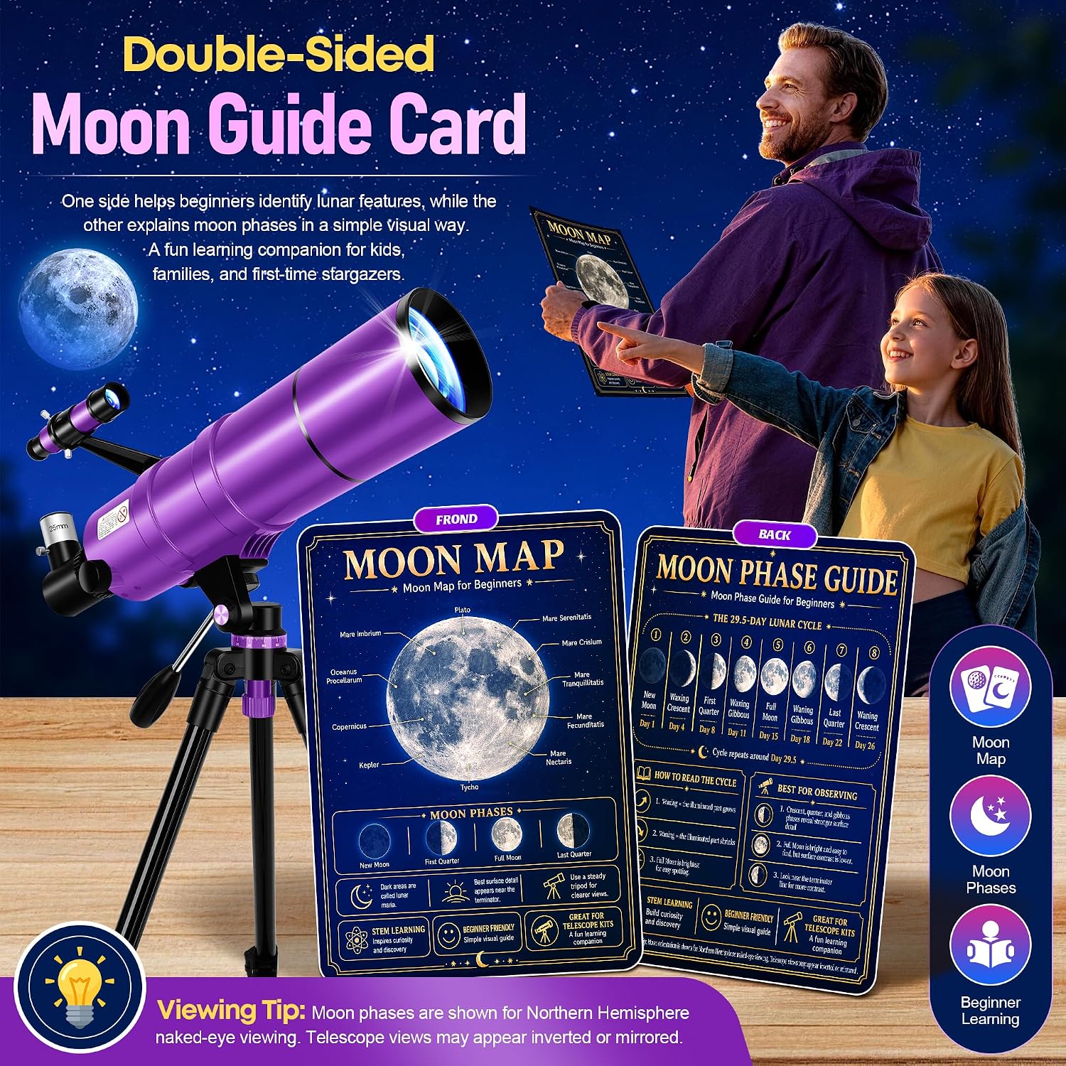 Telescope for Adults & Kids, 90mm Aperture 600mm Refractor Telescope for Astronomy Beginners, Portable Travel Telescopes with Tripod, Phone Adapter, Moon Filter, Carry Bag & Moon Phase Guide - Image 2
