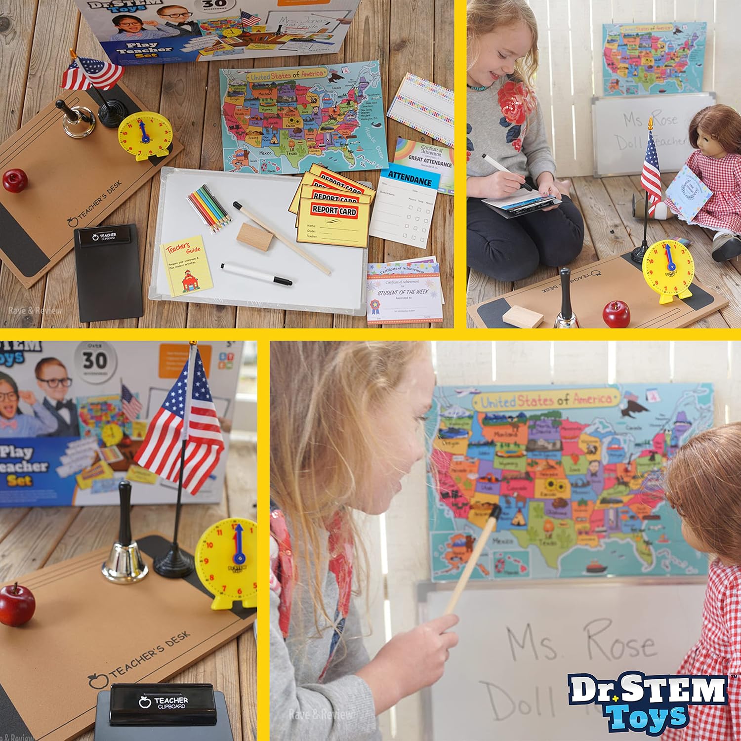Dr. STEM Toys - Play Teacher Role-Play Set Includes Reusable White Board, Bell, Report Cards, for Home or Classroom, Over 30 Pieces Included, Gift for Kids, Complete Set - Image 3