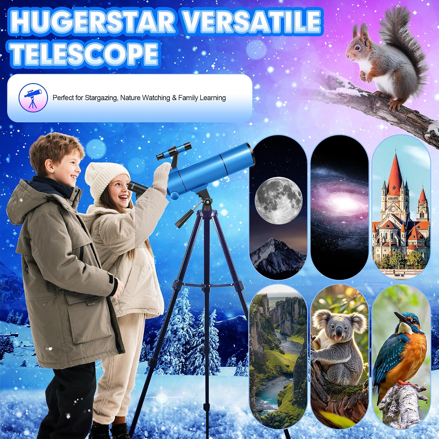 Telescope for Adults & Kids, 80mm Aperture 500mm (20X-150X) Professional Refractor Telescope for Astronomy Beginners, Portable Travel Telescopes with Tripod Phone Adapter, Stickers, Backpack - Image 7
