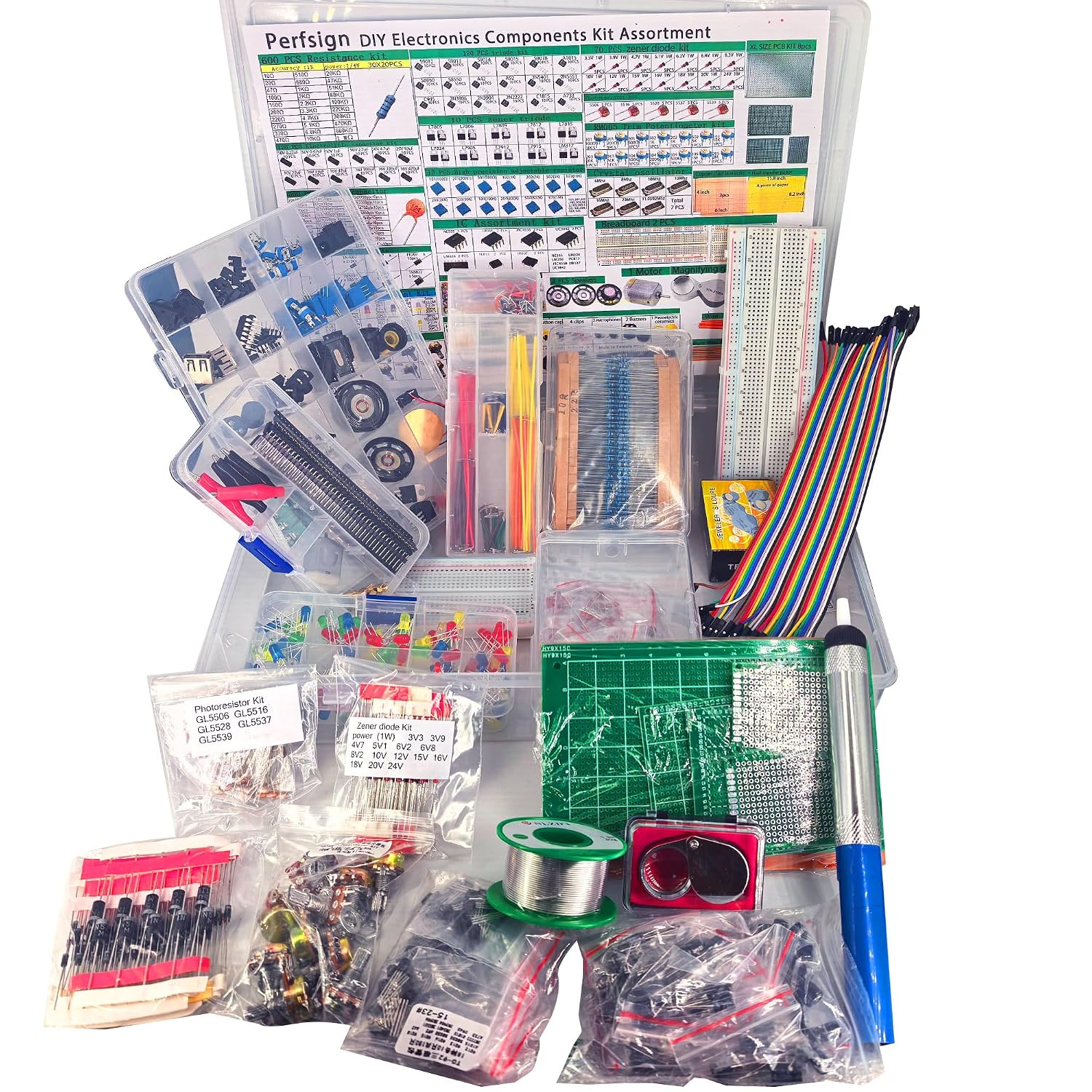 2300PCS XXXXL Complete Set DIY Electronics Component Assortment Box Kit,IC,PCB,Breadboard,Jumper,Magnifying Glass,Resistors,LED,Triode,Potentiometer,Speakers - Image 3