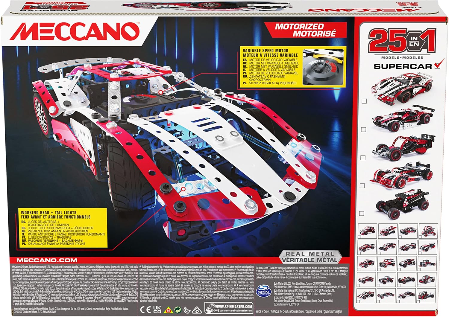 MECCANO, 25-in-1 Motorized Supercar STEM Model Building Kit with 347 Parts, Real Tools and Working Lights, Kids Toys for Ages 10 and Up - Image 6