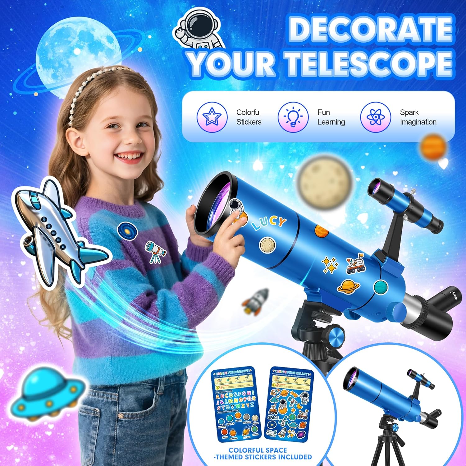 Telescope for Adults & Kids, 80mm Aperture 500mm (20X-150X) Professional Refractor Telescope for Astronomy Beginners, Portable Travel Telescopes with Tripod Phone Adapter, Stickers, Backpack - Image 3