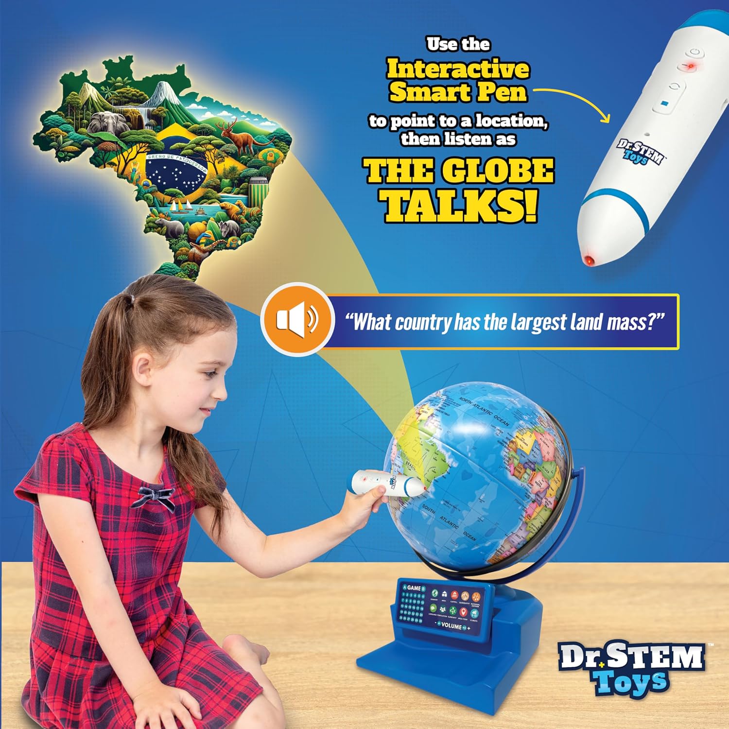 Dr. STEM Toys Interactive Talking Globe with Smart Pen, Game Panel, 300+ Geographic Quiz Questions, Touch & Learn, Music, and More - Educational Toy for Kids Ages 6+ - Image 3