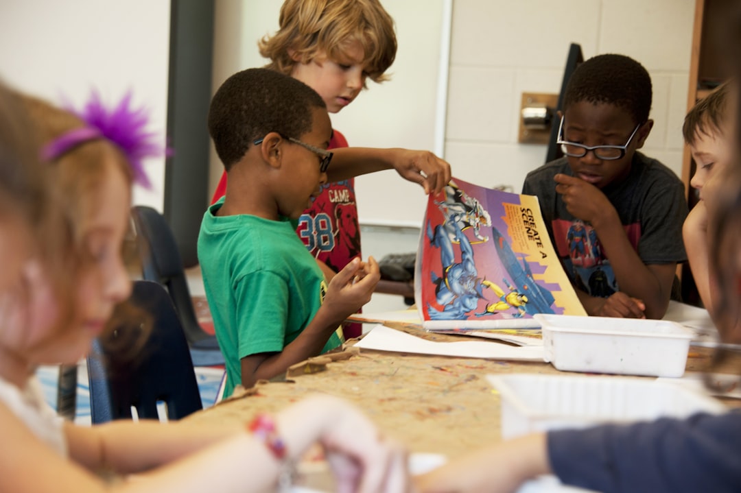 A diverse group of children engaged in hands-on STEM activities, such as building with blocks, experimenting with science kits, and solving puzzles.